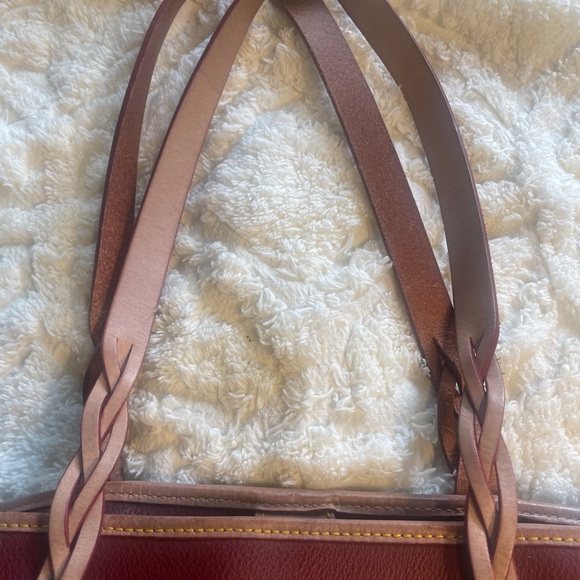 Dooney & Bourke Burgundy Tote with Tan Trim and Braided Straps - Picture 3 of 5